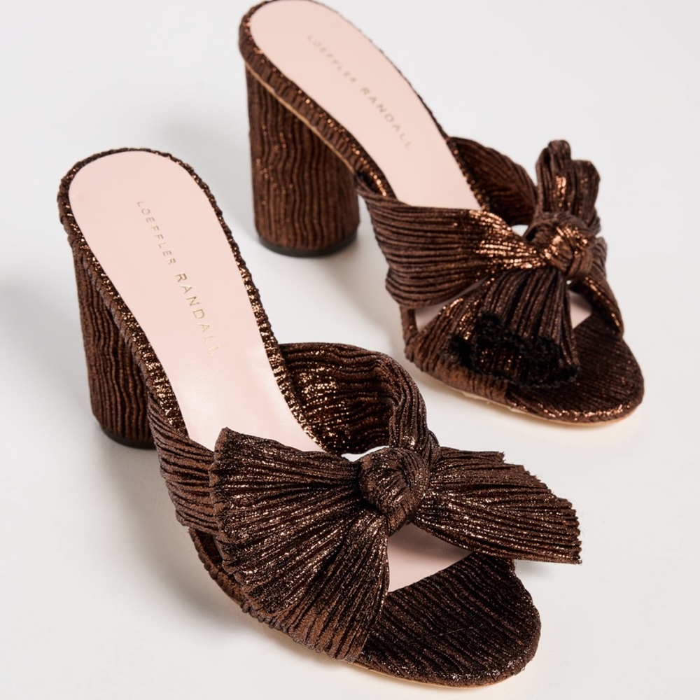 Loeffler Randall Mocha Penny Pleated Knott Mules NWT 7